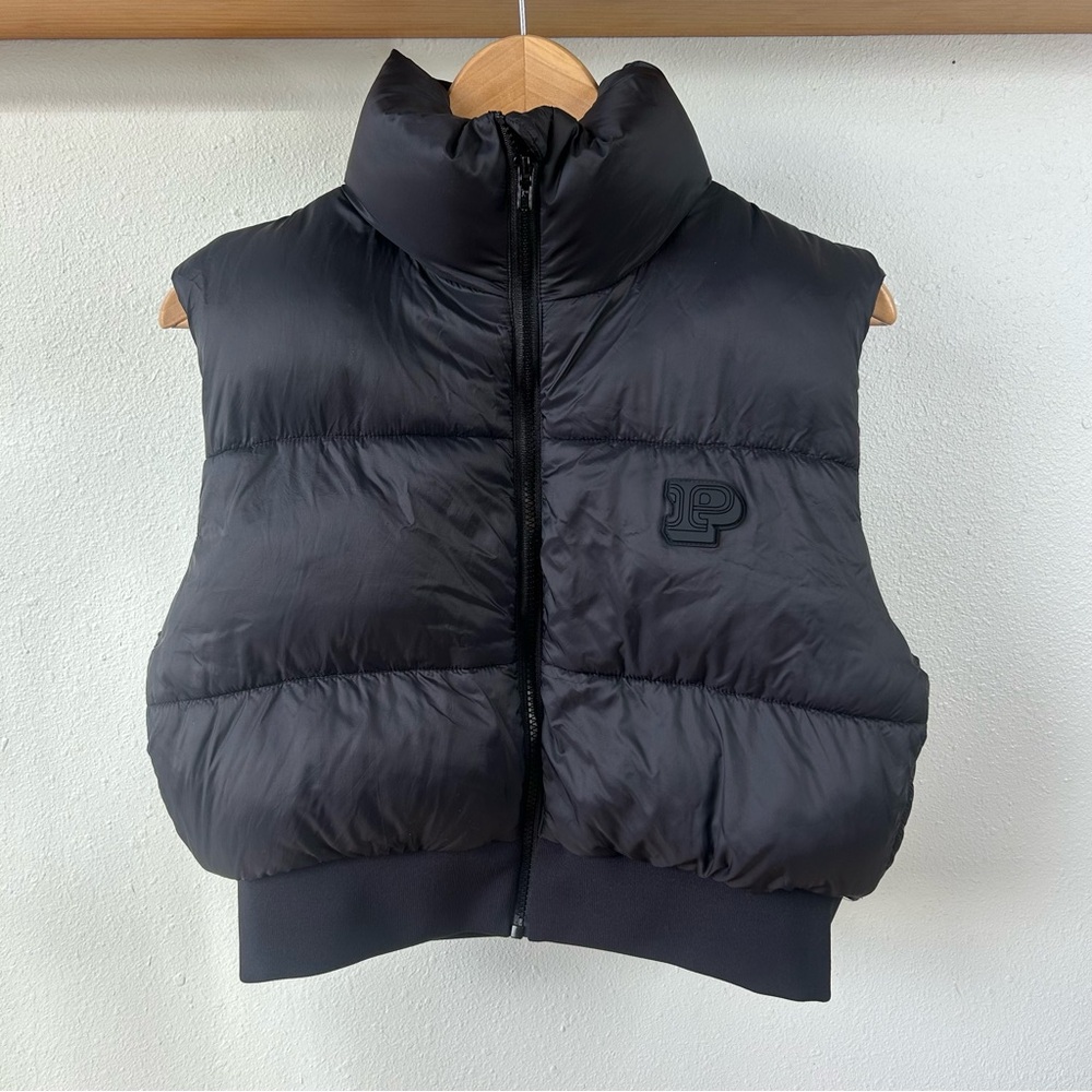 Victoria's Secret Pink Quilted Rib Crop Puffer Vest Black Medium